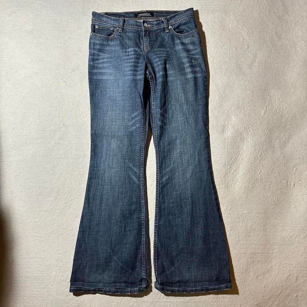 London Jean Women's 6 Low Rise Flared Faded Jeans with Distressing